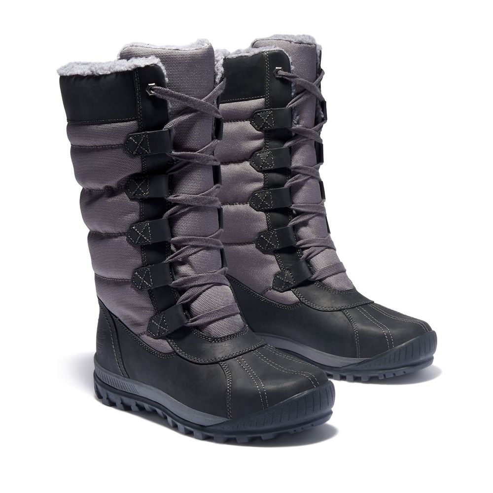 Botas de Nieve Timberland Mujer Mt. Hayes Tall Waterproof Negras/Gris - Chile NMT-836791